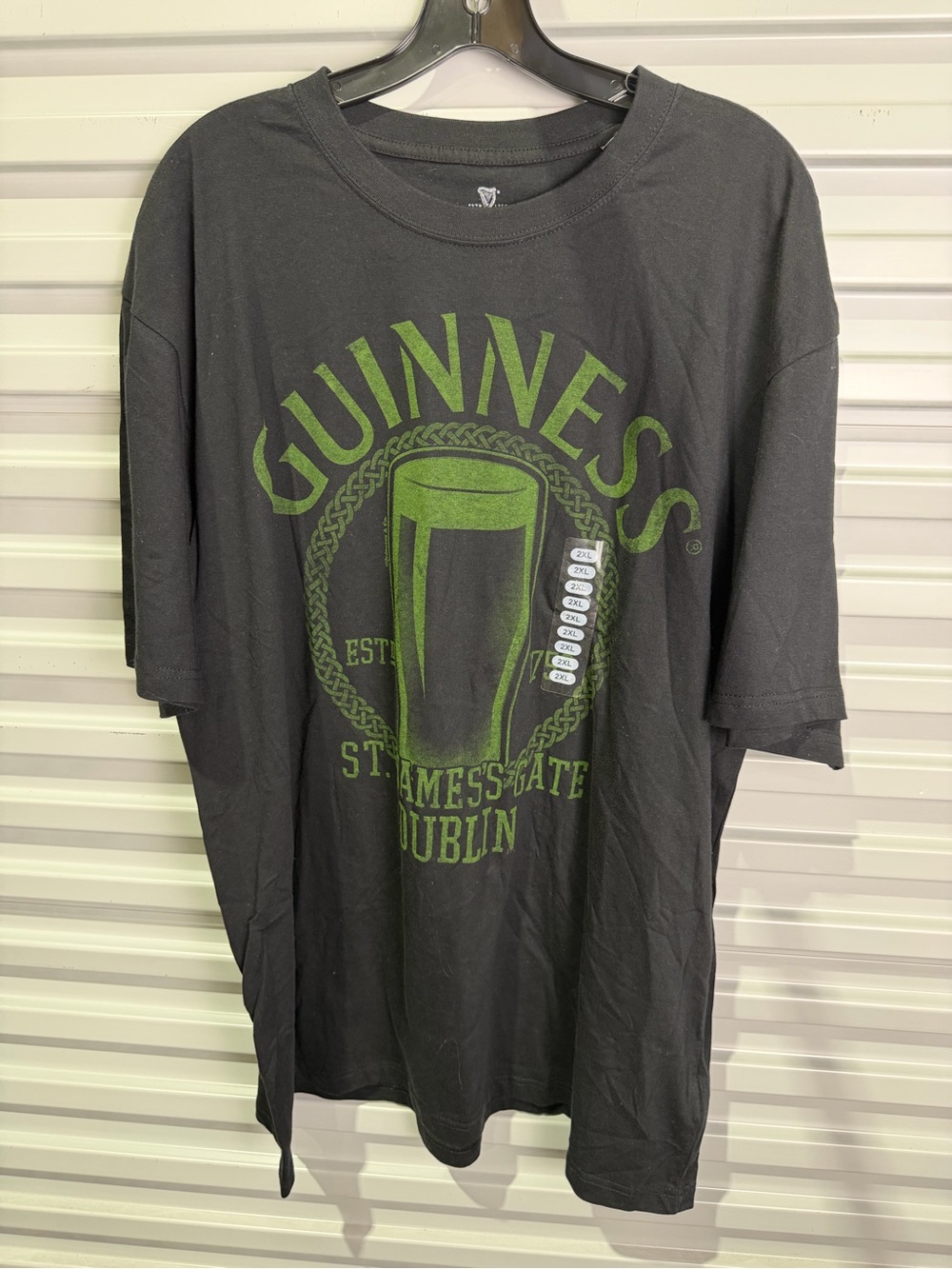 Guinness Black Short Sleeve T-Shirt with Green Logo 2XL